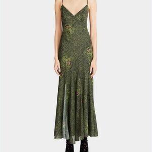 Betsey Johnson Addison Midi Green Leopard Midi Dress L
